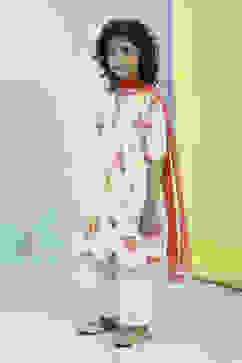 Cream-Colored Cotton Gathered Angrakha Suit Set image number 3