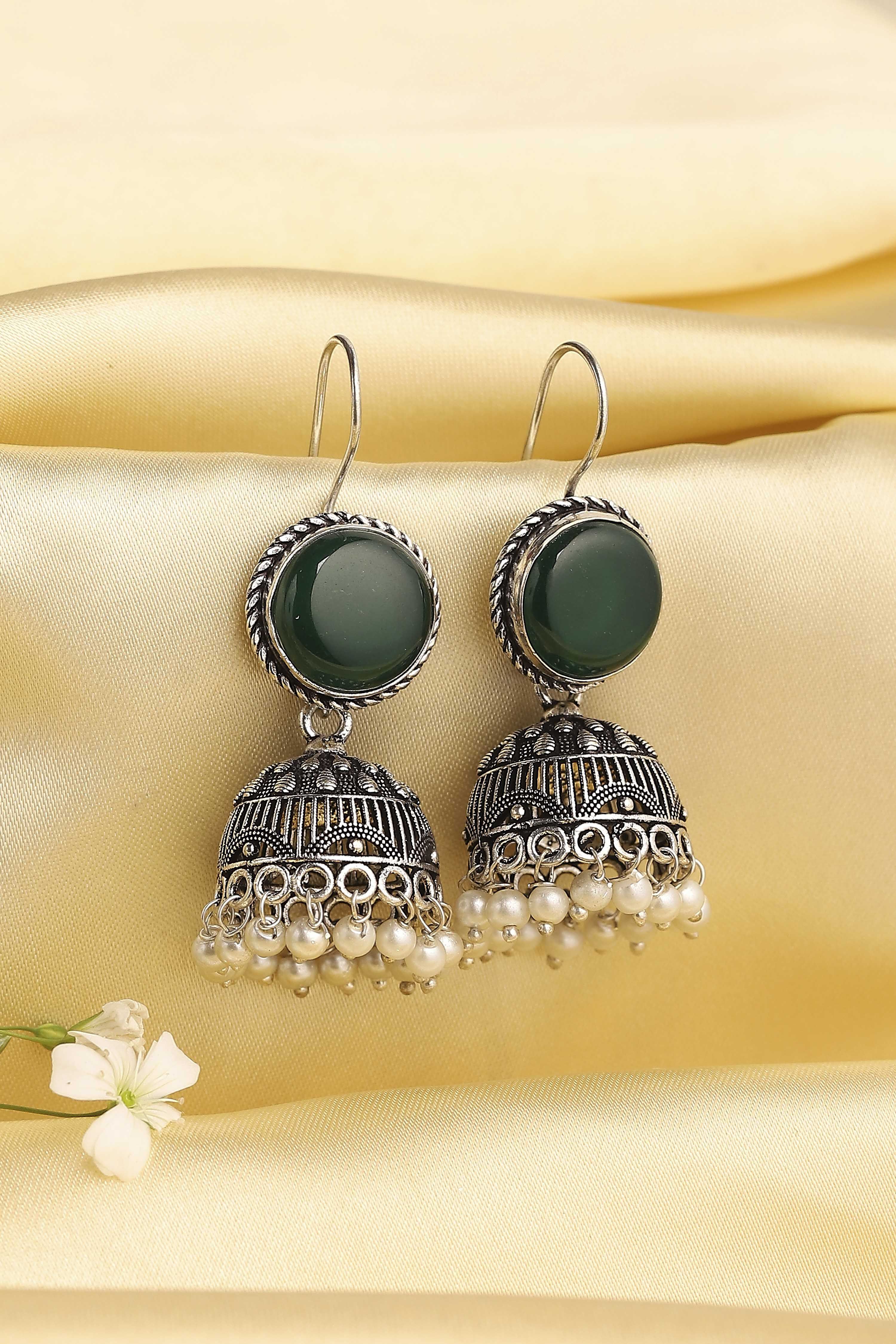 Green Stone Embellished Earrings image number 0