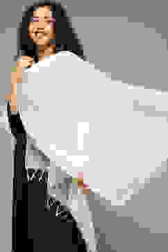 Off White Cotton Blend Yarndyed Dupatta image number 1