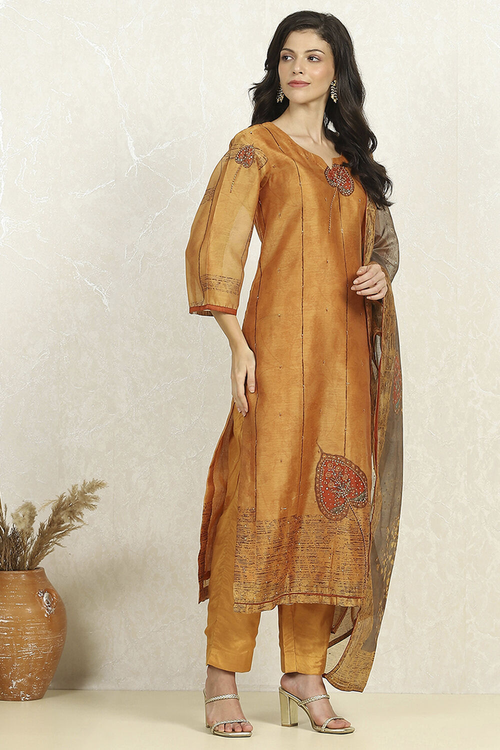 Rust Chanderi Unstitched Suit Set image number 6