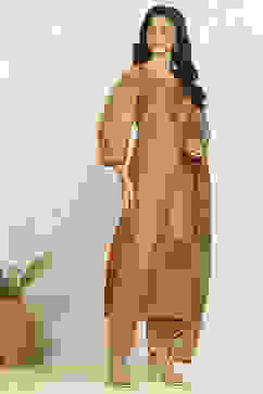 Mustard Chanderi Unstitched Suit Set image number 6