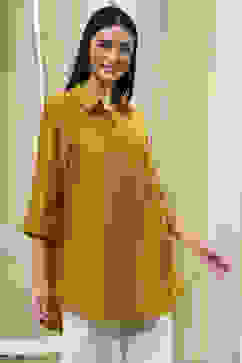 Ochre Yellow Dyed High-Low Shirt image number 0