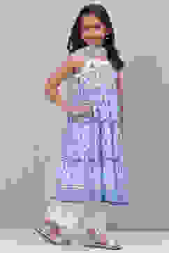 Blue Cotton Flared Straight Kurta Palazzo Suit Set image number 6