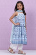 Blue Cotton Flared Straight Kurta Palazzo Suit Set image number 6