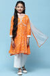 Orange Cotton Printed Flared Kurta White Palazzo & Dupatta image number 7