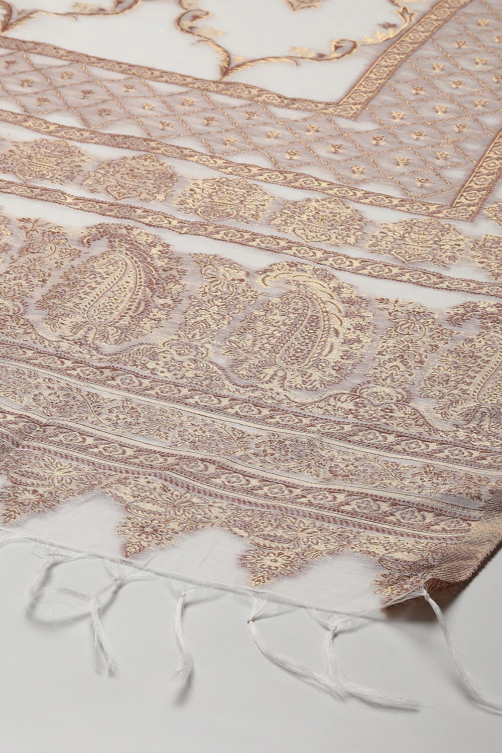 Cream Cotton Silk Straight Yarndyed Kurta Sharara Suit Set image number 3