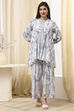 Off-White and Blue Cotton Asymmetric Co-ord Set image number 5