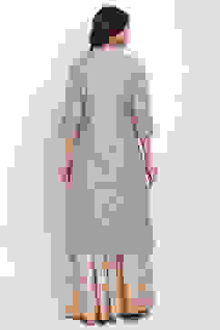 Grey Poly Metallic Cotton A Line Suit Set image number 5