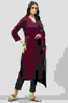 Maroon Acrylic Straight Suit Set image number 2