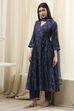 Navy Blue Printed Angrakha Style Anarkali Suit Set image number 3