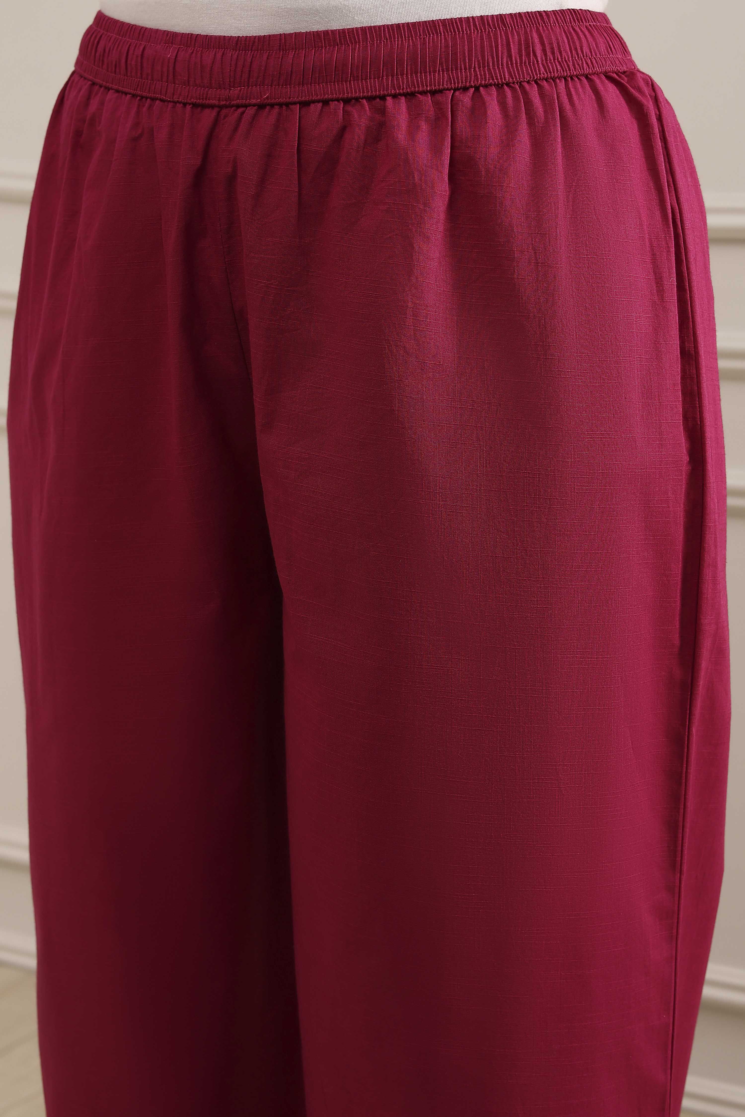 Pink Cotton Straight Palazzos image number 1