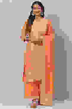 Orange Cotton Straight Kurta Palazzo Suit Set image number 0