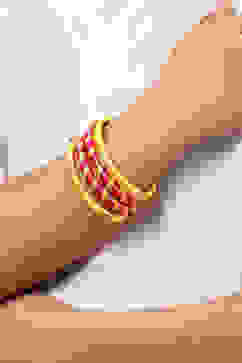 Dark Pink Mustard Yellow Plastic Thread Kids Bangles image number 3