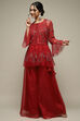 Red Nylon Straight Kurta Sharara Suit Set image number 3
