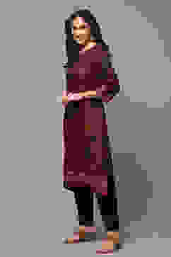 Red Viscose A-Line Printed Kurta image number 3