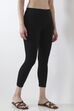 Maroon Cotton Lycra Solid Fitted Cropped Leggings image number 3