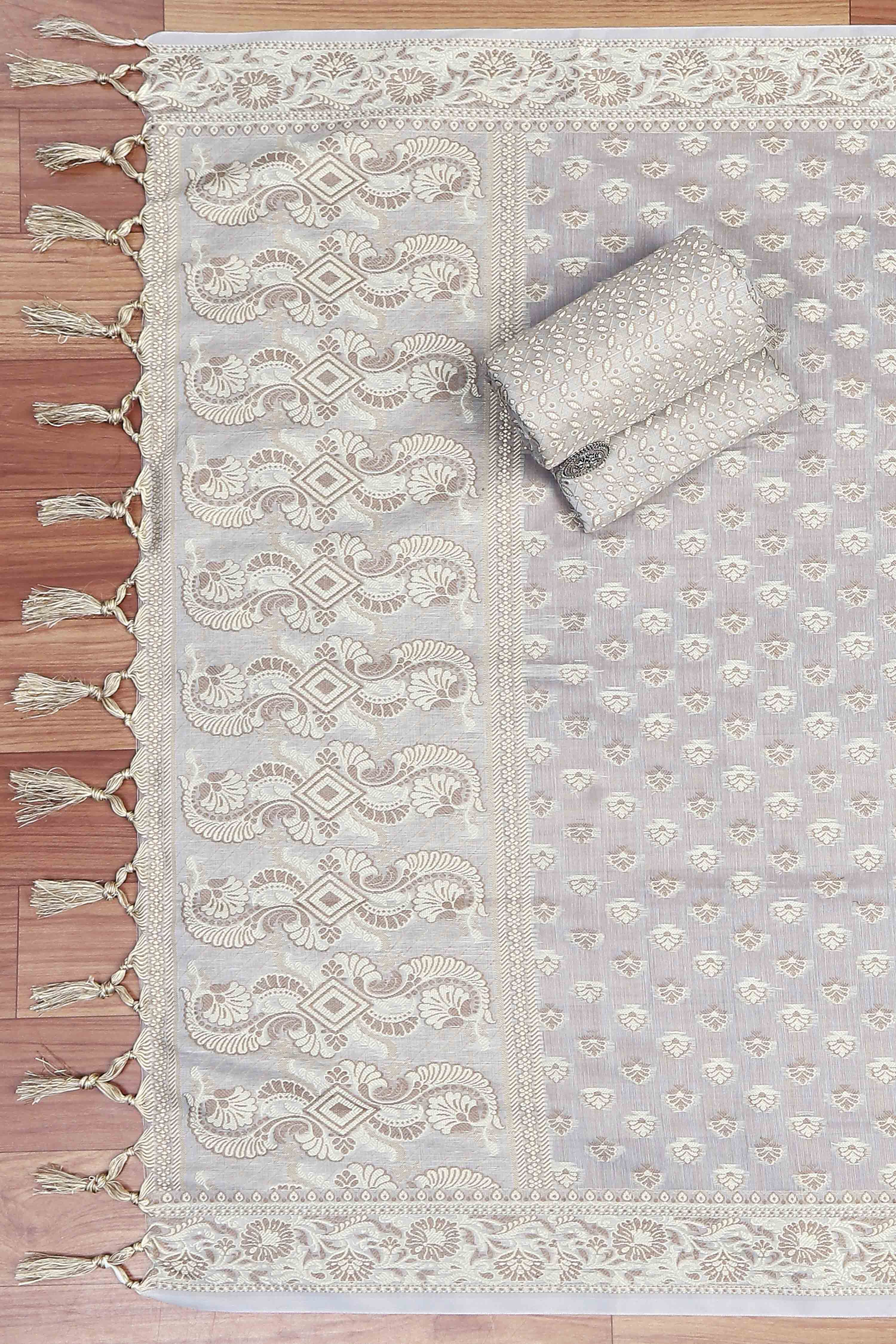 Mustard Poly Cotton Banarasi Unstitched Suit Set image number 3