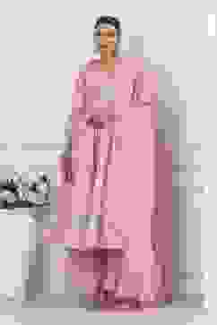 Rose Pink Cotton Silk Anarkali Suit Set image number 6