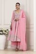 Rose Pink Cotton Silk Anarkali Suit Set image number 6
