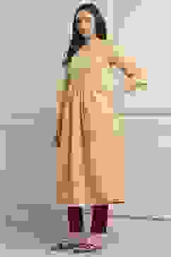 Yellow Polyester Flared Kurta Pants Set image number 3