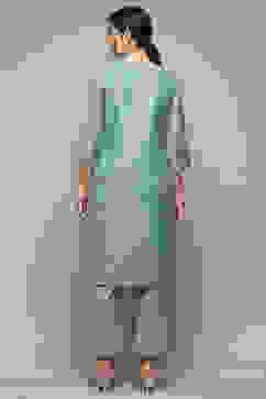 Powder Blue Cambric Narrow Kurta Pant Suit Set image number 5