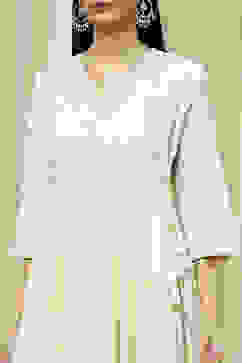 Off-White Cotton Schiffli Anarkali Suit Set image number 1