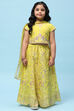 Lime Yellow Poly Chanderi Floral Lehenga Set image number 7