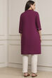 Wine Cotton Solid Straight Kurta image number 3