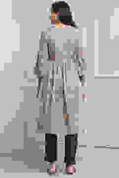 Taupe Poly Cotton Flared Kurta Pants Set image number 4