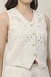 Beige Viscose Floral Embroidered Fusion Set image number 1