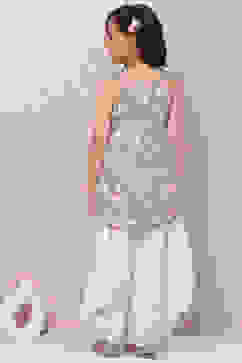 Powder Blue Cotton Printed Dhoti Pants Set image number 4