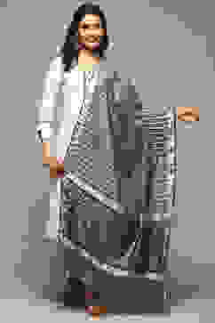 Navy Cotton Blend Yarndyed Dupatta image number 0