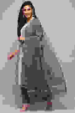 Navy Blue Chanderi Unstitched Suit set image number 1