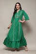 Green Cotton Flared Printed Kurta image number 0