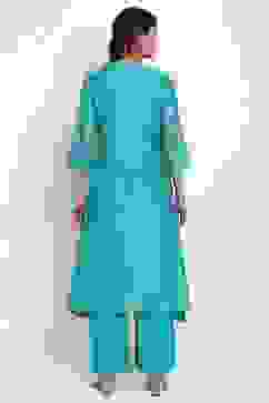 Green Straight Kurta Palazzo Suit Set image number 4