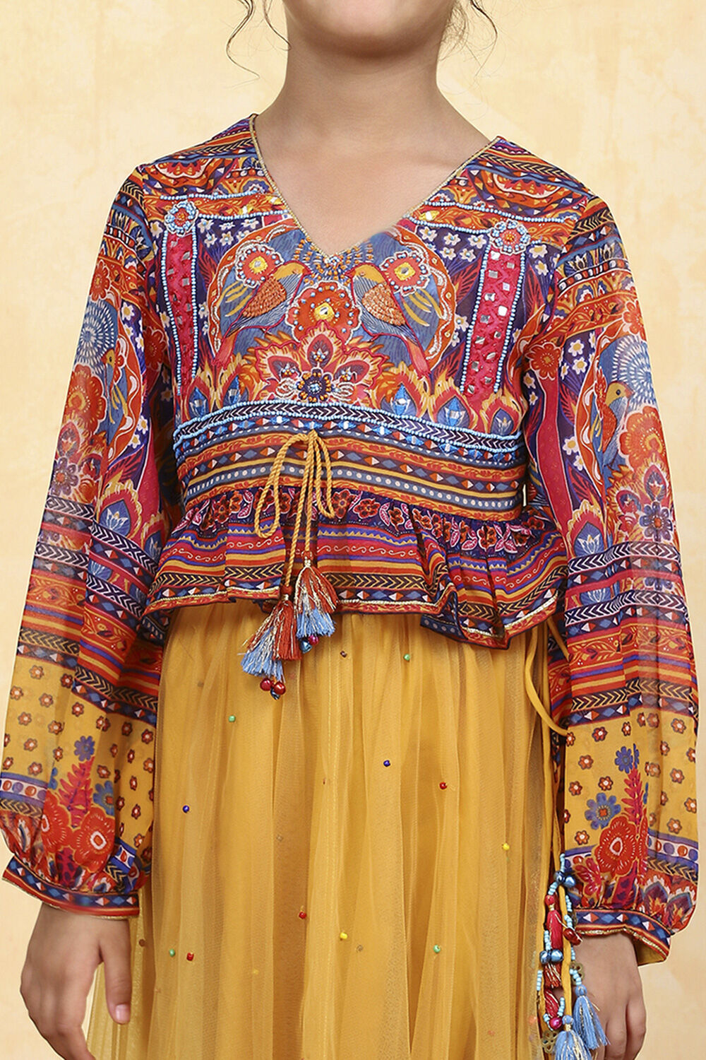 Yellow Polyester Printed Kalidar Lehenga Set image number 1