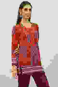 Red Acrylic Straight Yarndyed Kurti image number 3