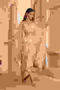 Beige Pure Georgette Jacquard Fusion Skirt Set image number 4