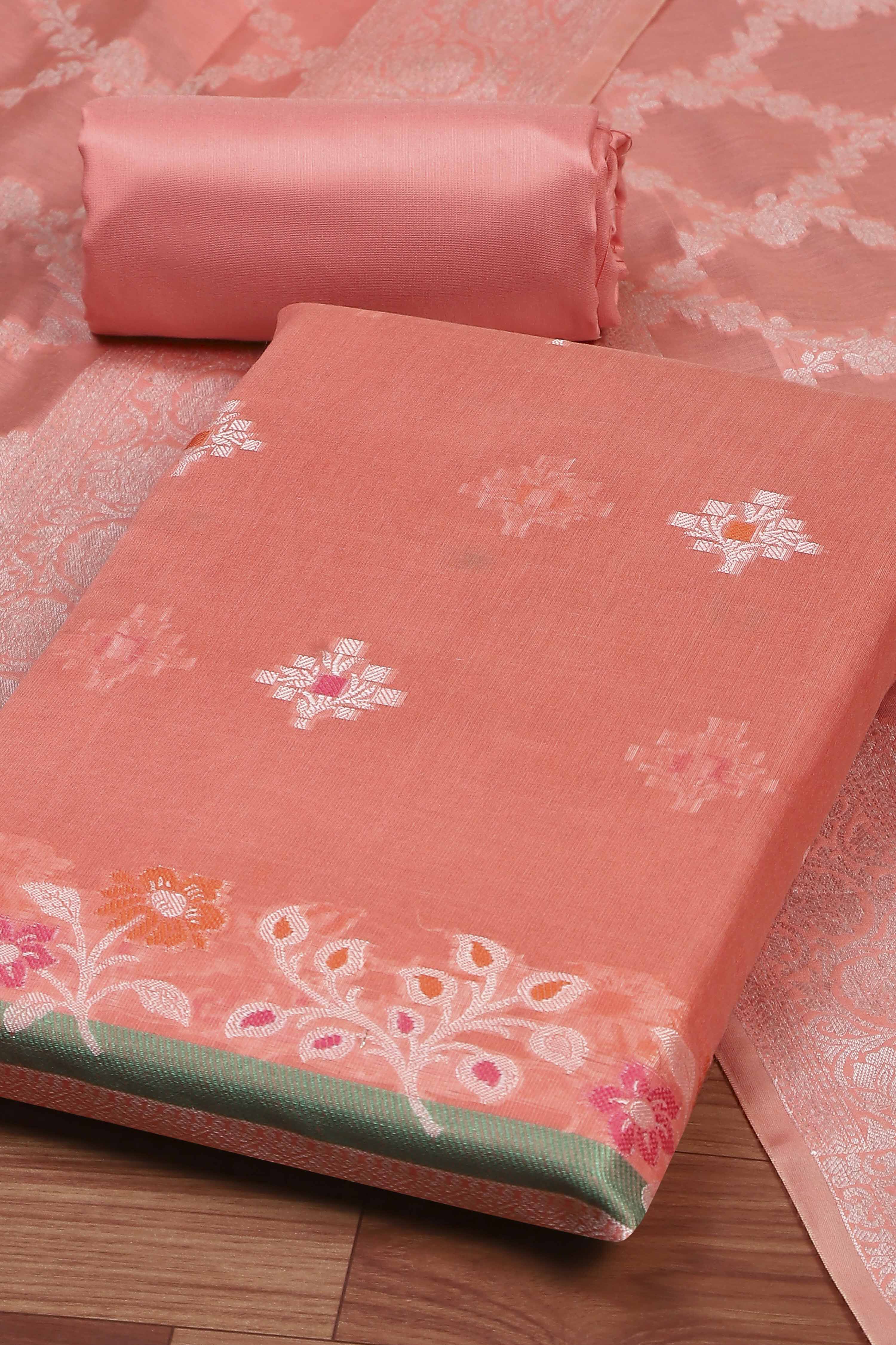 Pastel Cotton Printed Embroidered Unstitched Suit Set image number 2