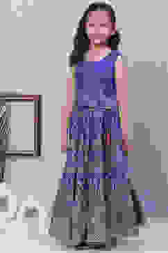 Blue Art Silk Flared Lehenga image number 3