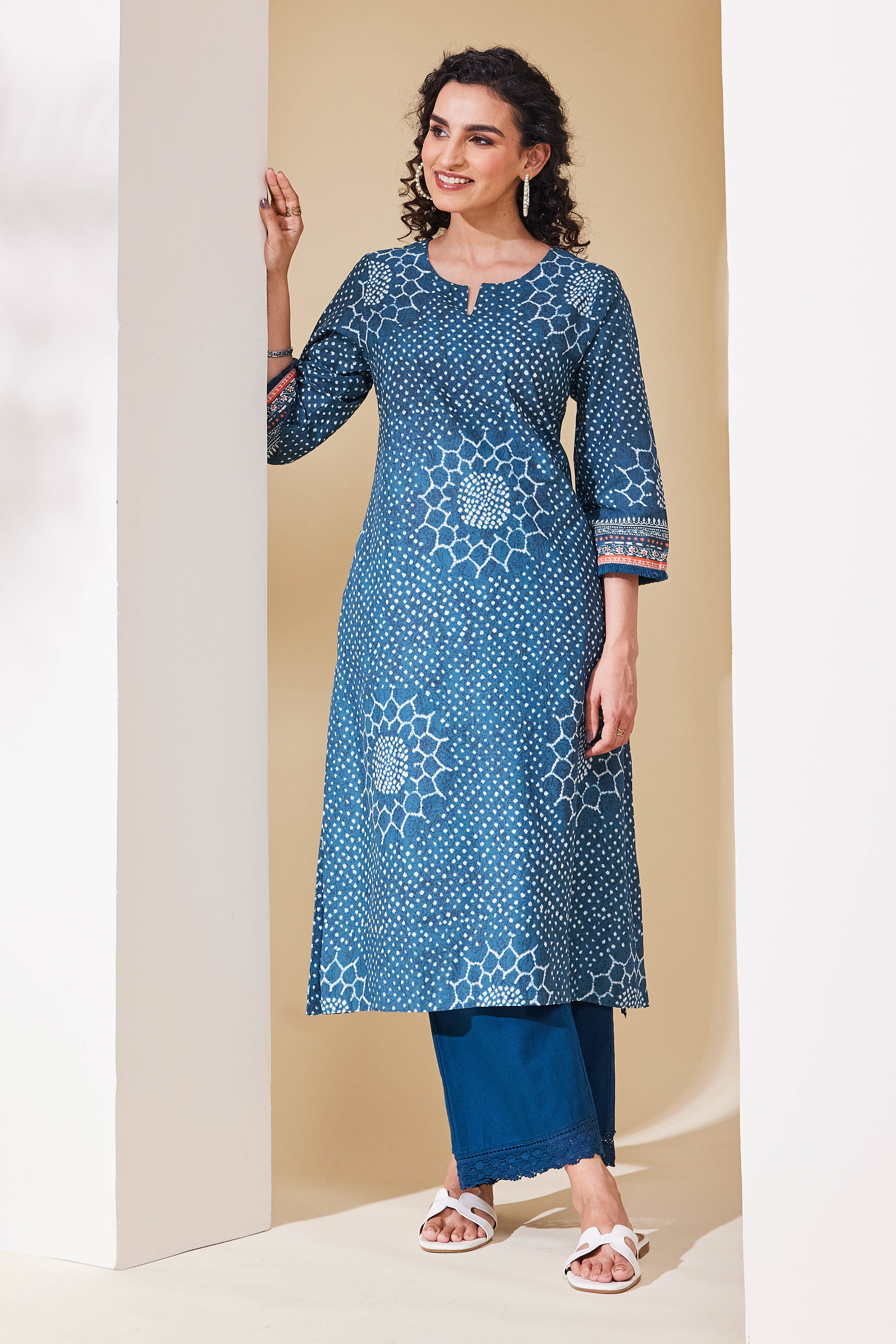 Teal Cotton Straight Kurta image number 0