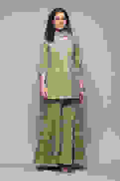 Sap Green Cotton Blend Straight Kurta Garara Suit Set image number 7