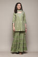 Sap Green Cotton Blend Straight Kurta Garara Suit Set image number 7