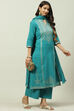 Mustard Printed Cotton Straight Kurta Palazzo Suit Set image number 7
