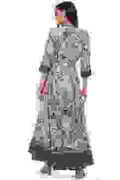 Beige LIVA Flared Printed Kurta Dress image number 4