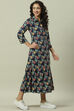 Navy Rayon A-Line Printed Dress image number 2