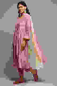 Pink Viscose Gathered Kurta Pants Suit Set image number 5