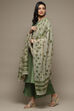 Green Cotton Machine Embroidered Unstitched Suit Set image number 6