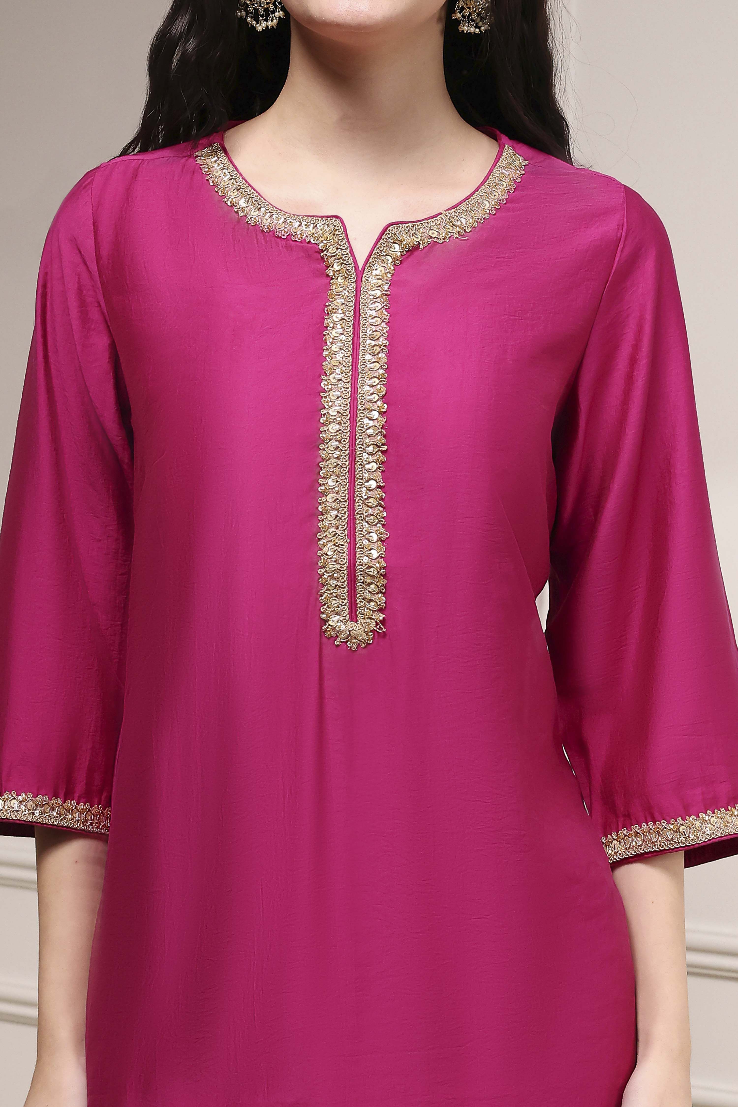 Wine Magenta Solid Straight Kurta image number 1