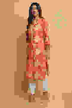Brick Cotton Straight Kurta Pants Set image number 5